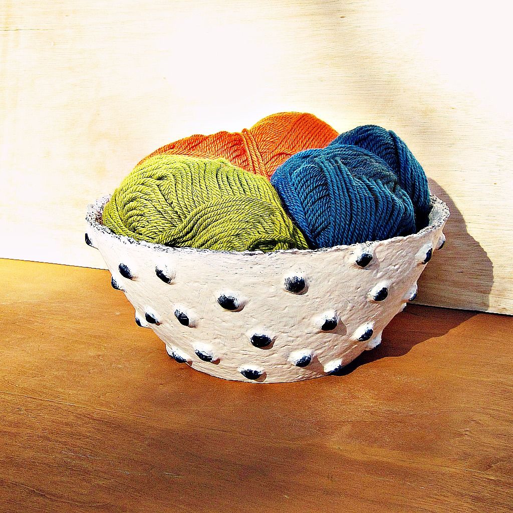 Bowl, Handmade Paper Mache Vessel with Decorative Nodes Mineral