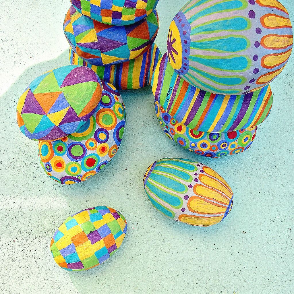 Paper Mache Stones, Set of Five Colorful Handsculpted Accent Stones Created by Renée