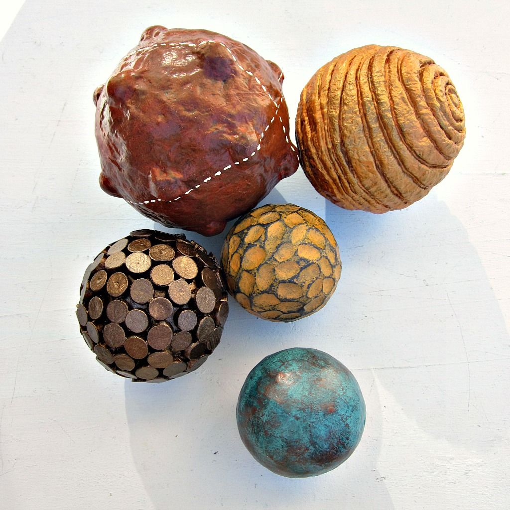 Accent Balls, Set of Five Assorted Texture Decorative Paper Mache