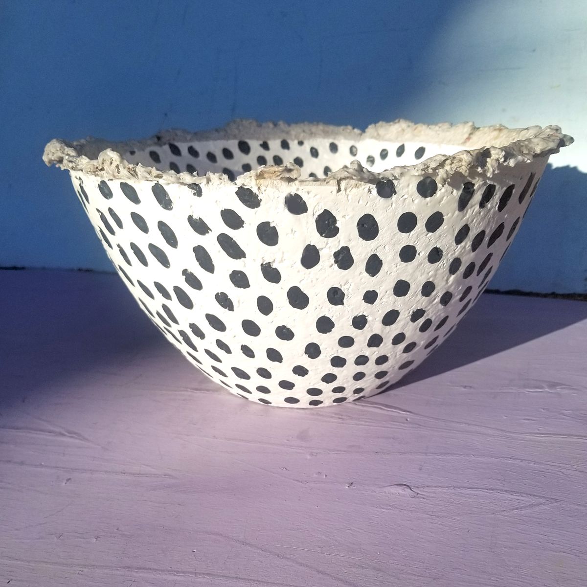 White Paper Mache Bowl with Spec Pattern Leticia Created by Renée