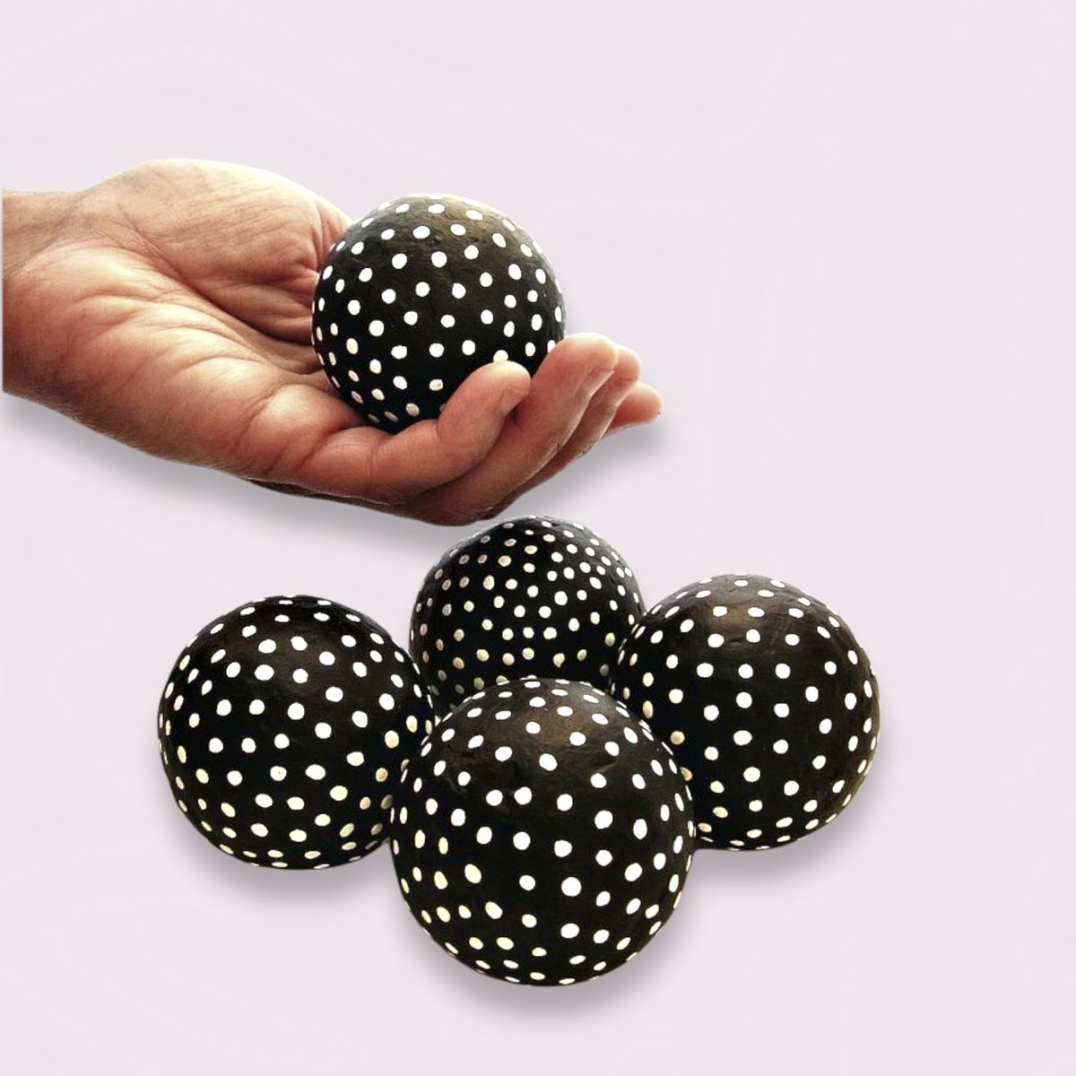 Black and White Handmade Papier Mache Accent Balls, Set of Five