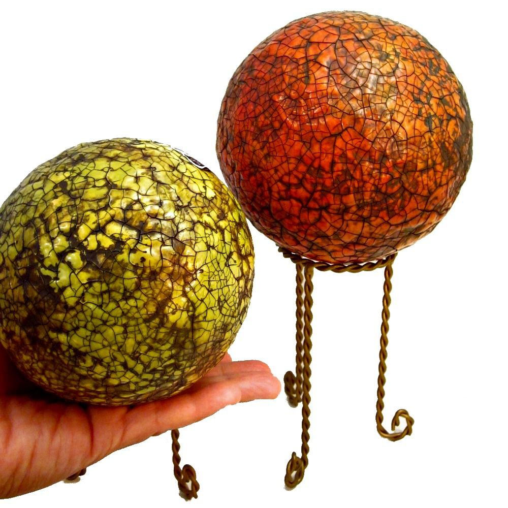 Papier Mache Accent Balls with Stands Set of Two Decorative Spheres