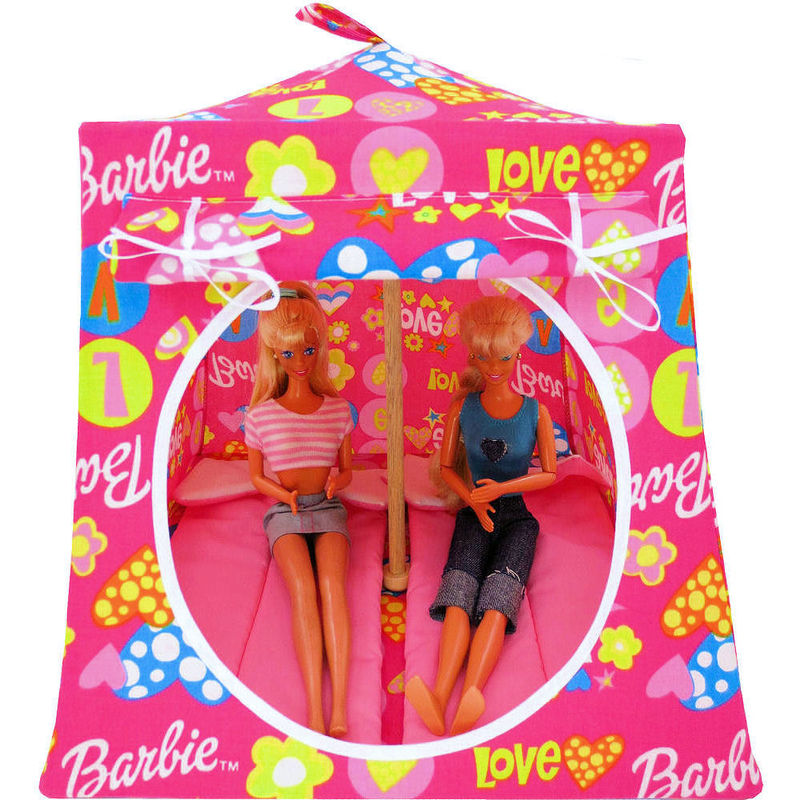 Pink Toy Play Pop Up Tent, 2 Sleeping Bags, Heart and Barbie Print Fabric for Dolls, Stuffed Animals - product images  of 