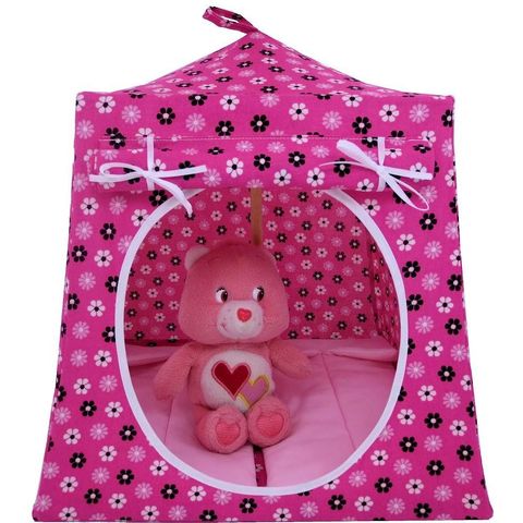 Pink,Toy,Play,Pop,Up,Tent,,2,Sleeping,Bags,,Flower,Print,Fabric,for,Stuffed,Animals,,Dolls,toy play pop up tent,fabric toy tents,kids play tents,pink fabric tent,flower print tent,toy for girls, Care Bear tent,stuffed animal house,dollhouse,gift for children,pink sleeping bags,handmade doll tent, toytentsandchairs
