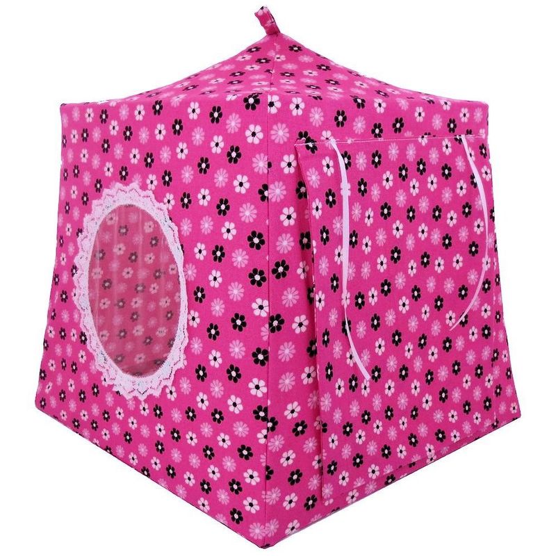 Pink Toy Play Pop Up Tent, 2 Sleeping Bags, Flower Print Fabric for Stuffed Animals, Dolls - product images  of 
