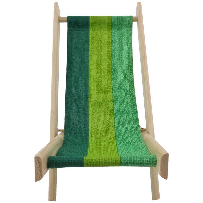 Toy Wood Folding Beach Chair, Shades of Green Striped Fabric for Dolls, Stuffed Animals, Action Figures - product images  of 