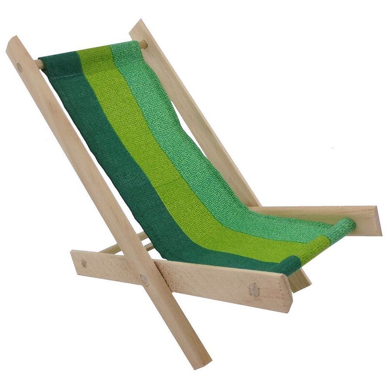 Toy Wood Folding Beach Chair, Shades of Green Striped Fabric for Dolls, Stuffed Animals, Action Figures - product images  of 