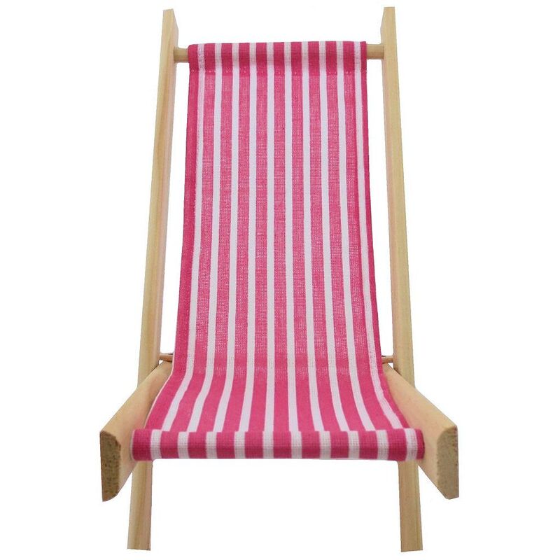 Toy Wood Folding Lawn Chair, Pink and White Stripe Fabric for Dolls, Stuffed Animals, Action Figures - product images  of 