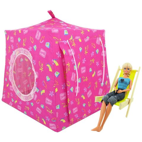 Pink,Toy,Play,Pop,Up,Tent,,2,Sleeping,Bags,,Barbie,Beach,Print,Fabric,for,Dolls,,Stuffed,Animals,toy play pop up tent,fabric toy tents,kids play tents,pink fabric tent,Barbie beach print tent,toy for girl,Barbie doll tent,doll house,camping Barbie,gift for kids,dark pink sleeping bags,handmade play tent,toytentsand chairs