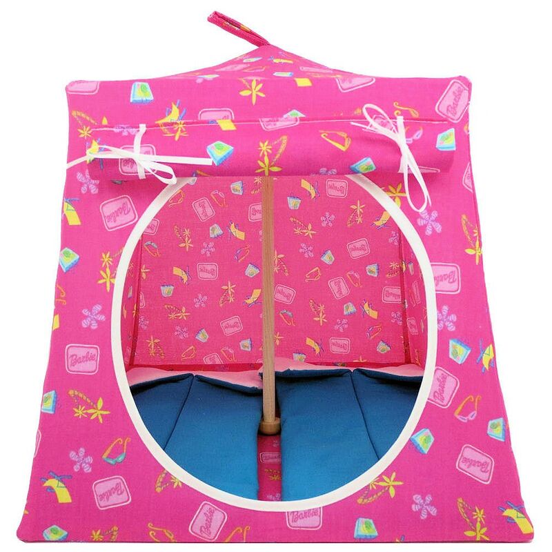 Pink Toy Play Pop Up Tent, 2 Sleeping Bags, Barbie Beach Print Fabric for Dolls, Stuffed Animals - product images  of 