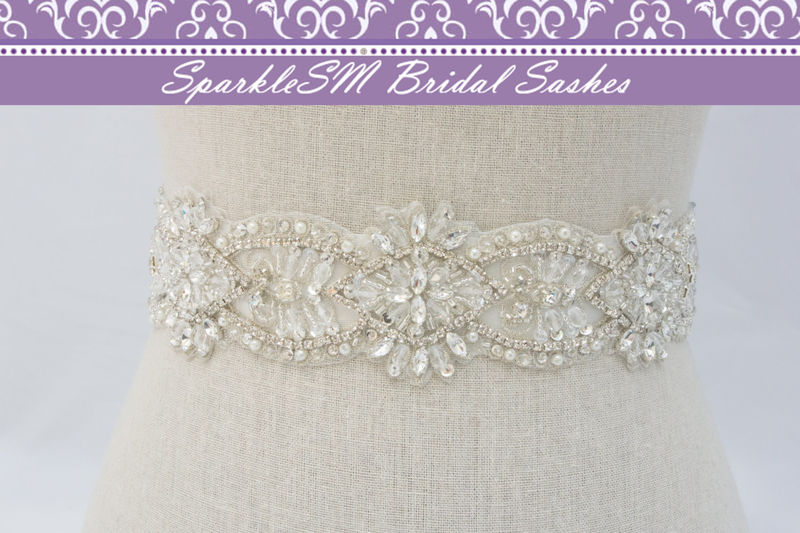 Crystal Bridal Sash, Beaded Bridal Dress Sash, Rhinestone Sash, Bridal Belt, Bridal Sash, Crystal Bridal Sash, SparkleSM Bridal Sash, Maisie - product image  