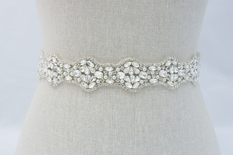 Bridal Sash, Bridal Belt, Wedding Dress Sash, Wedding Dress Belt, Bridal Sash Belt, Pearl Bridal Dress Sash, SparkleSM Bridal Sashes, Hannah - product image  