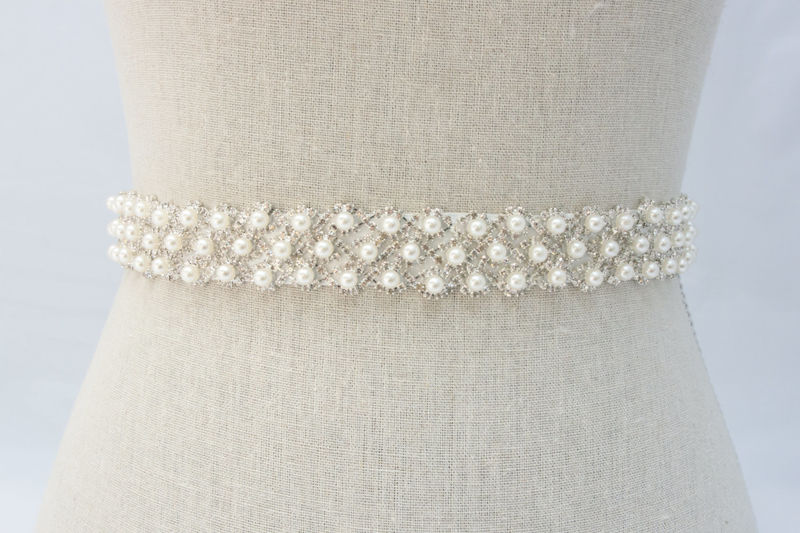 Pearl Bridal Sash, Bridal Belt, Rhinestone Sash, Bridal Sash, Wedding Dress Sash, Pearl Bridal Belt, Crystal Dress Sash, SparkleSM, Edith - product image  