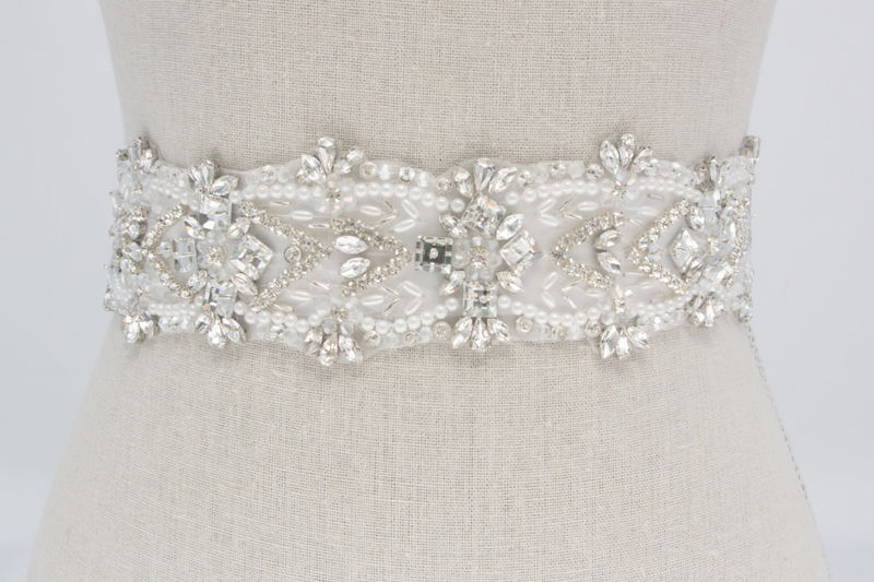 Crystal Bridal Sash, Beaded Bridal Belt, Rhinestone Sash, Rhinestone Belt, Bridal Dress Sash, White Bridal Sash, SparkleSM Bridal, Eloise - product image  