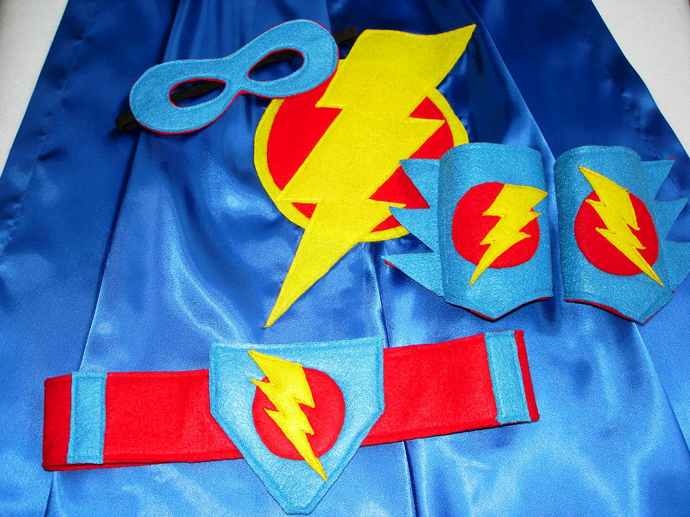 Children's Custom Superhero Lightning Bolt Cape Including Matching Mask
