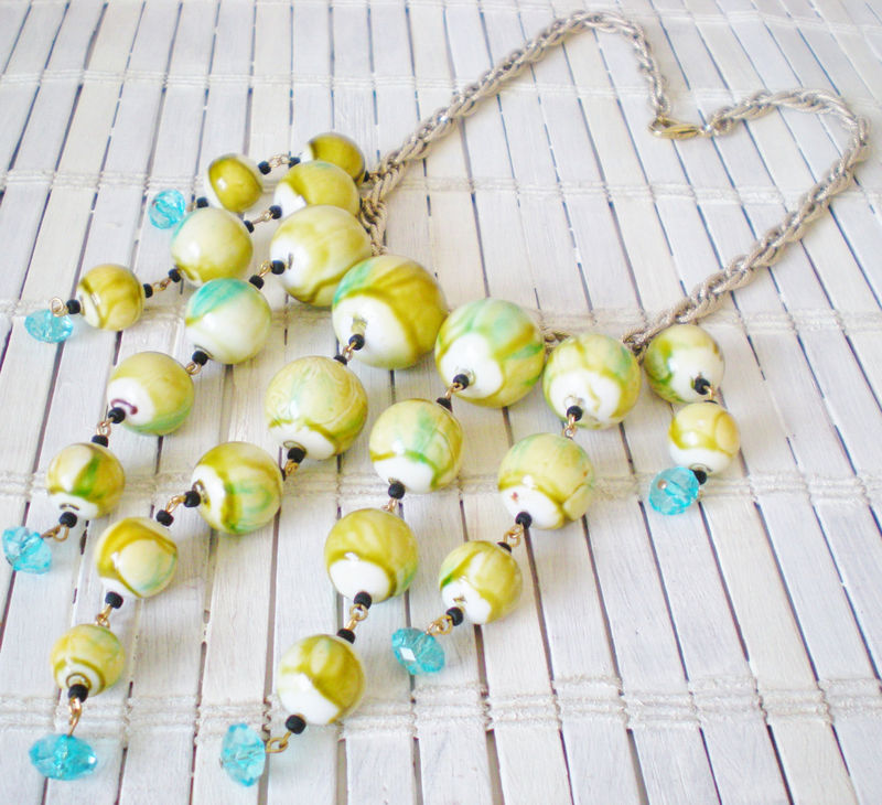 Mint Green Beads Statement Necklace  / OOAK Reworked Vintage - product images  of 