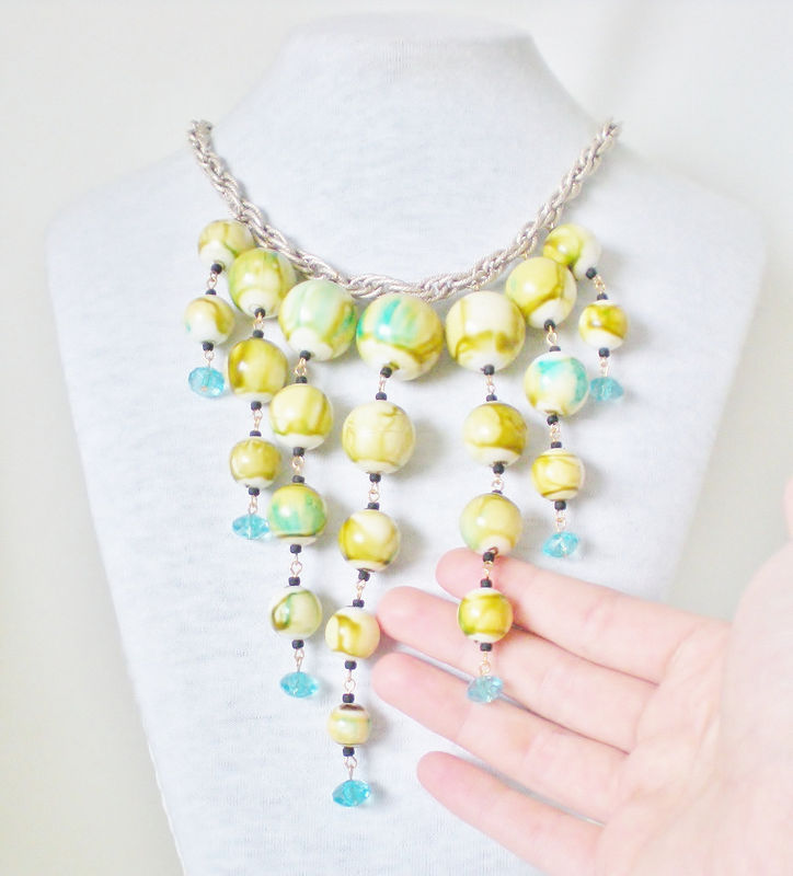 Mint Green Beads Statement Necklace  / OOAK Reworked Vintage - product images  of 