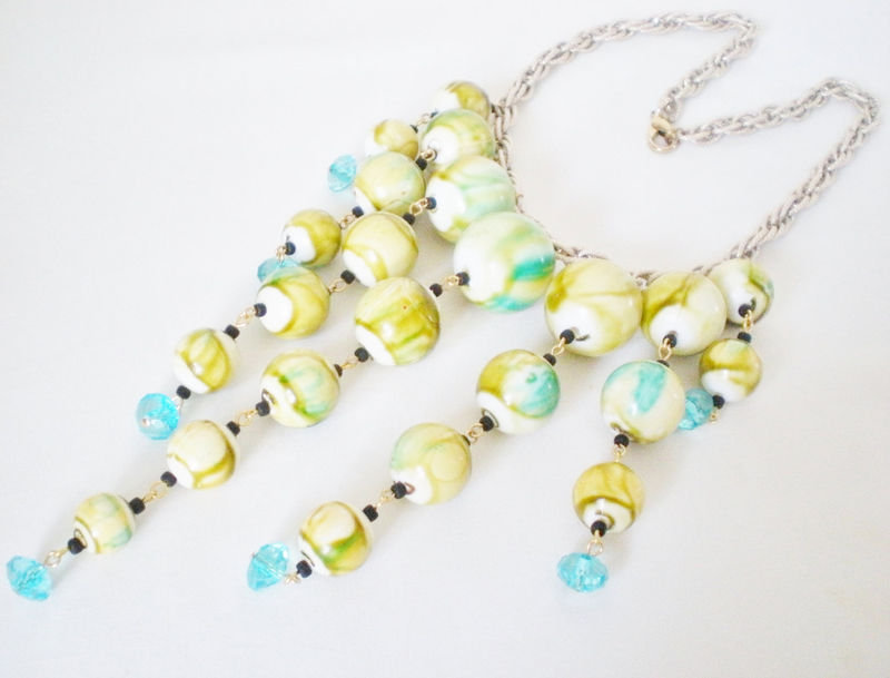 Mint Green Beads Statement Necklace  / OOAK Reworked Vintage - product images  of 