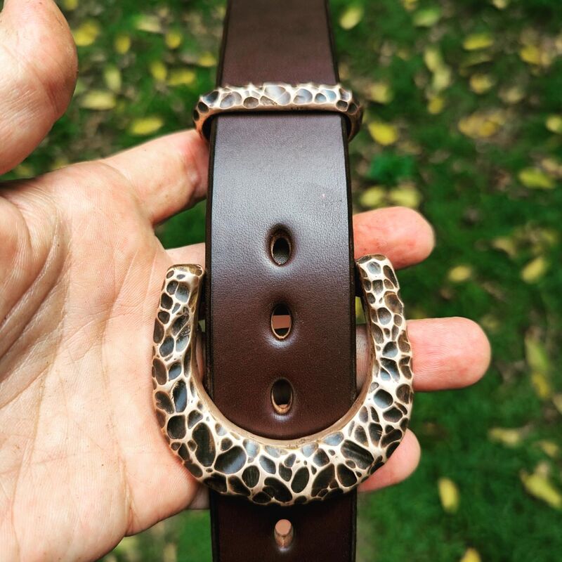 Hand Carved Bronze 1 1/2" Heel Bar Buckle - product images  of 