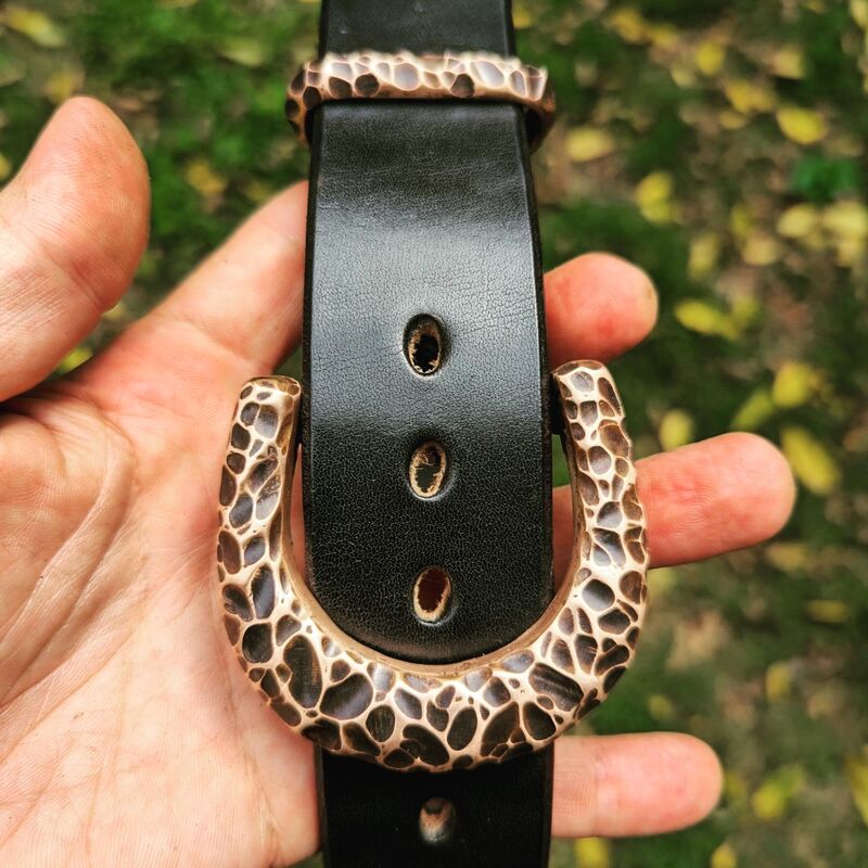 Hand Carved Bronze 1 1/2" Heel Bar Buckle - product images  of 