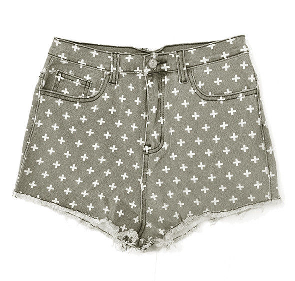 CROSS PATTERN DENIM SHORTS - product image  