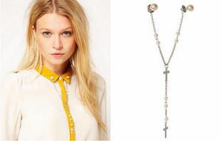 CROSS AND PEARL COLLAR TIP NECKLACE - product image  