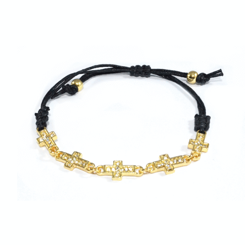 BLACK STRAP WITH GOLD TONE CHARMS BRACELET - product image  
