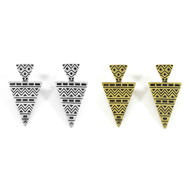 AZTEC PATTERN DOUBLE TRIANGLE EARRINGS - product image  