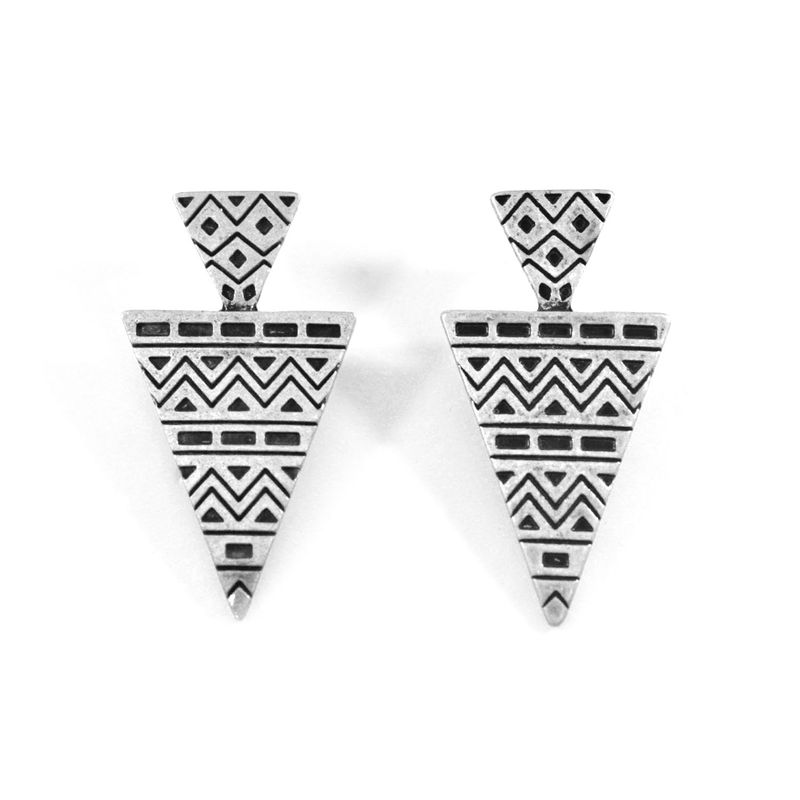 AZTEC PATTERN DOUBLE TRIANGLE EARRINGS - product image  