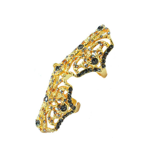 HOLLOW PATTERN WITH DARK CRYSTALS MOVABLE KNUCKLE RING - product image  