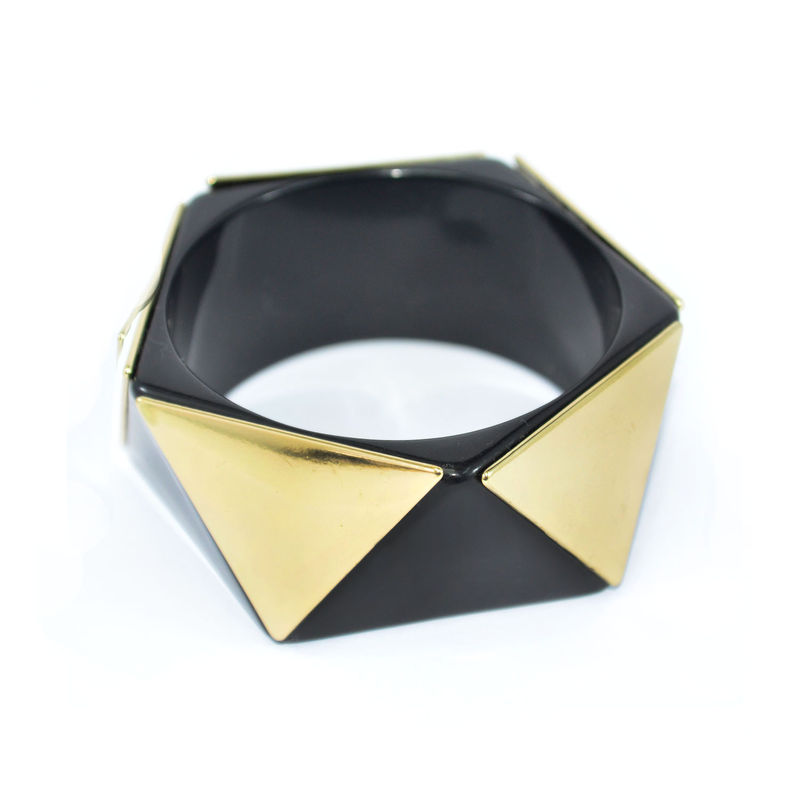 GOLD TONE TRIANGLE METAL WITH BLACK BANGLE - product image  