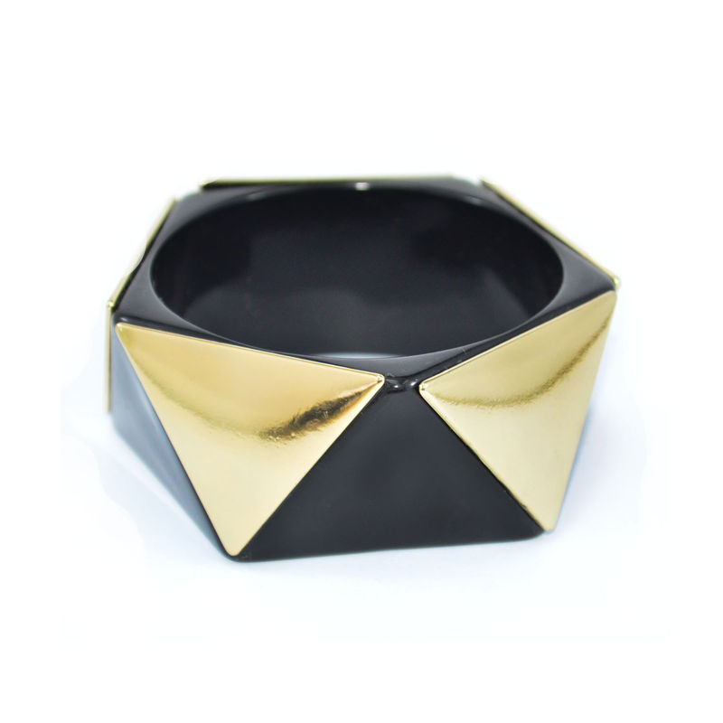 GOLD TONE TRIANGLE METAL WITH BLACK BANGLE - product image  