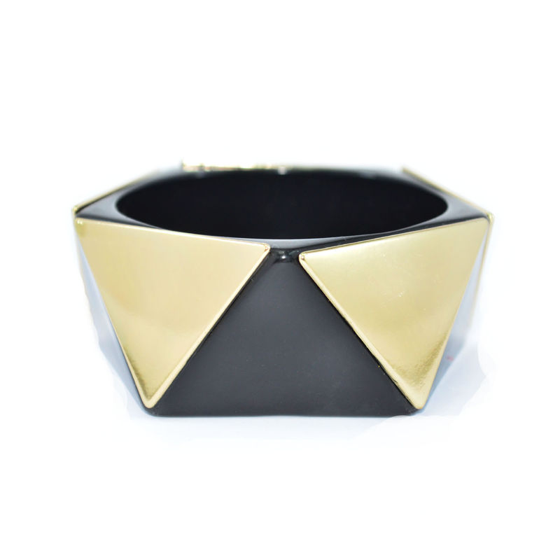 GOLD TONE TRIANGLE METAL WITH BLACK BANGLE - product image  