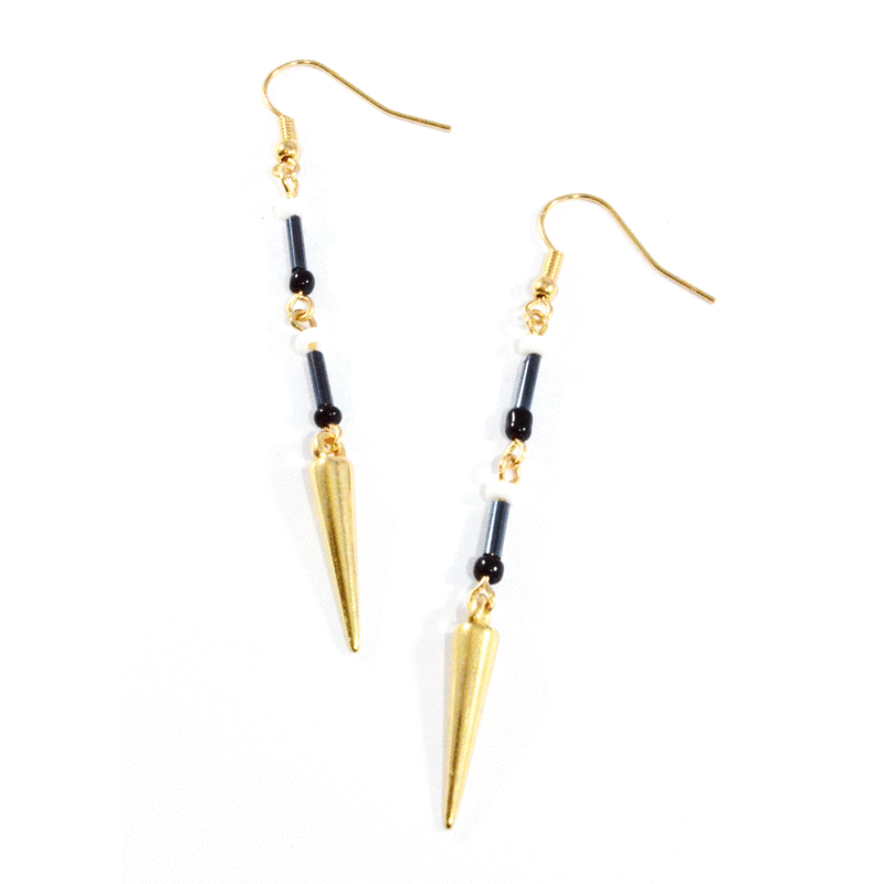 GOLD TONE SPIKE WITH BEADS DROP EARRINGS - product image  