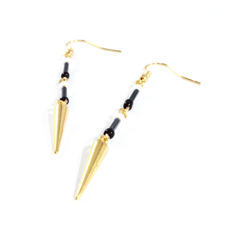 GOLD TONE SPIKE WITH BEADS DROP EARRINGS - product image  