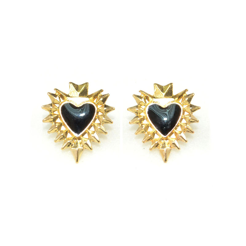GOLD TONE SPIKE EDGE HEART EARRINGS - product image  