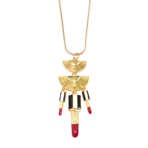 GOLD TONE SEMI-CIRCLE AND LIPSTICKS NECKLACE - product image  