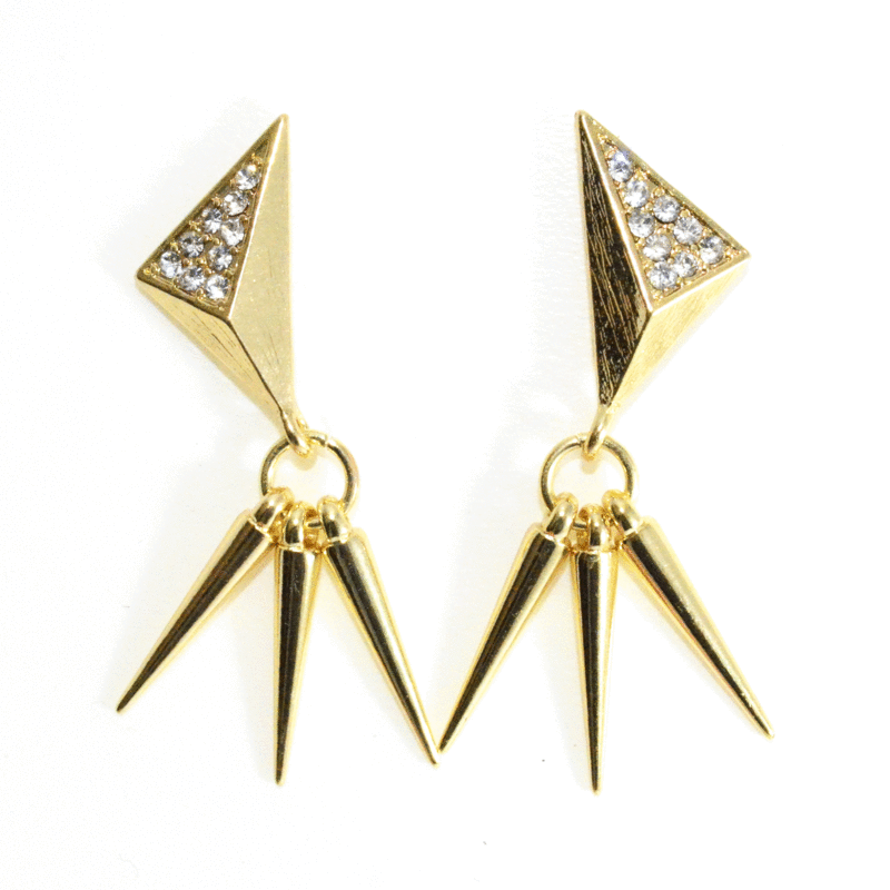 GOLD TONE PYRAMID WITH CRYSTAL AND SPIKES EARRINGS - product image  