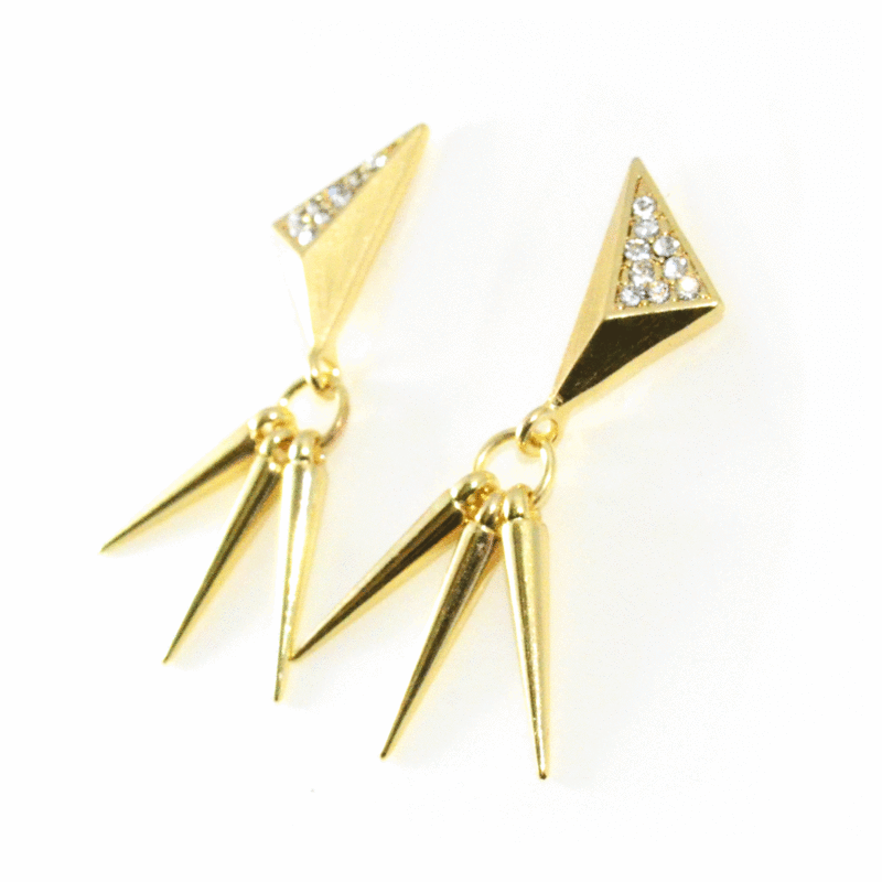 GOLD TONE PYRAMID WITH CRYSTAL AND SPIKES EARRINGS - product image  