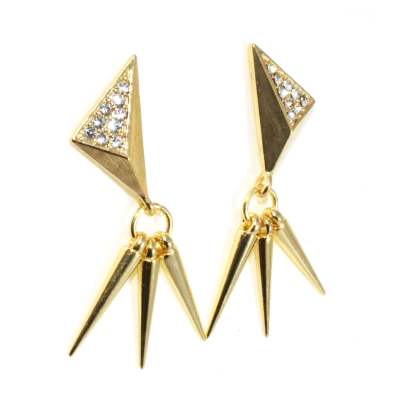 GOLD TONE PYRAMID WITH CRYSTAL AND SPIKES EARRINGS - product image  