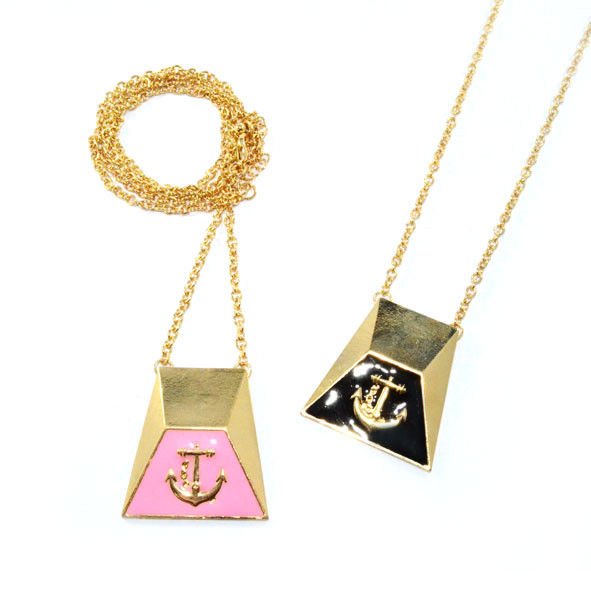GOLD TONE PENDANT WITH ANCHOR LOGO NECKLACE - product image  