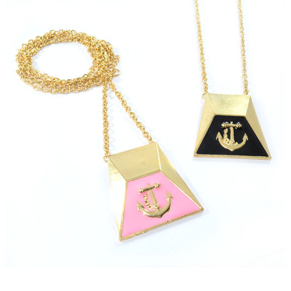 GOLD TONE PENDANT WITH ANCHOR LOGO NECKLACE - product image  