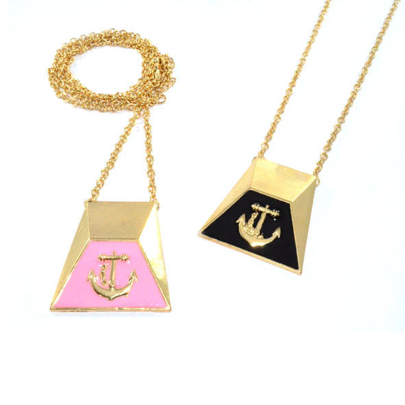 GOLD TONE PENDANT WITH ANCHOR LOGO NECKLACE - product image  