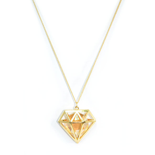 GOLD TONE HOLLOW DIAMOND WITH CRYSTAL NECKLACE - product image  