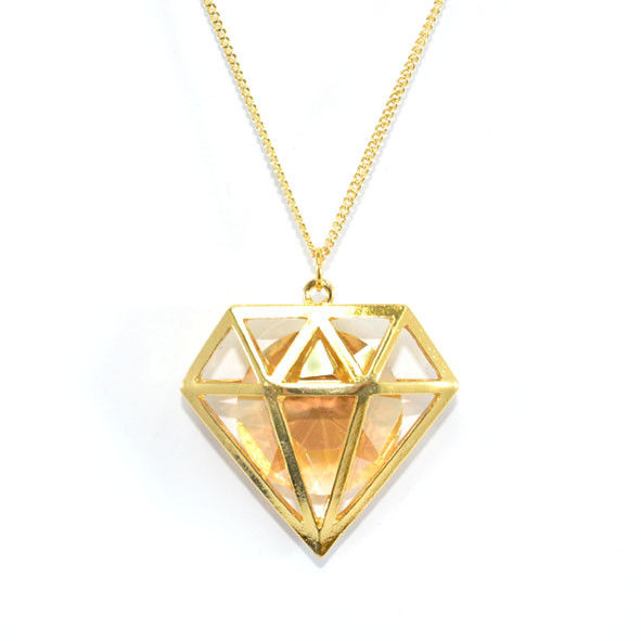 GOLD TONE HOLLOW DIAMOND WITH CRYSTAL NECKLACE - product image  