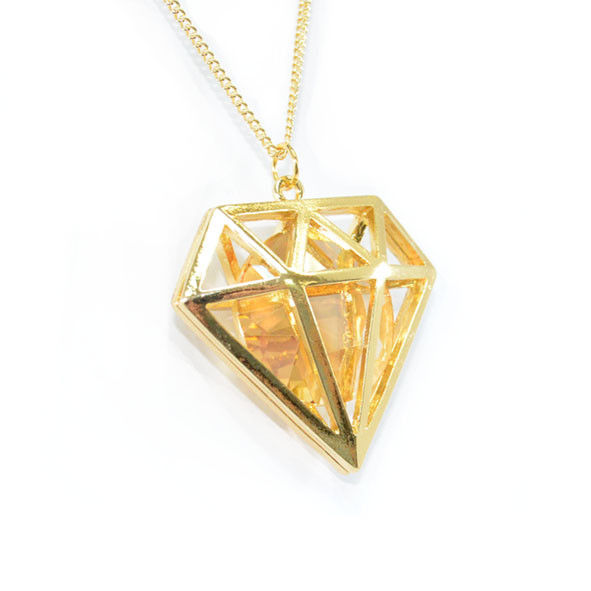 GOLD TONE HOLLOW DIAMOND WITH CRYSTAL NECKLACE - product image  