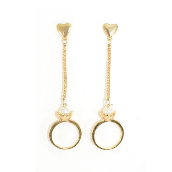 GOLD TONE HEART AND CHAIN WITH PEARL RING DROP EARRINGS - product image  