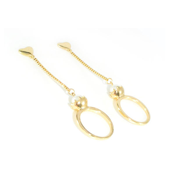 GOLD TONE HEART AND CHAIN WITH PEARL RING DROP EARRINGS - product image  
