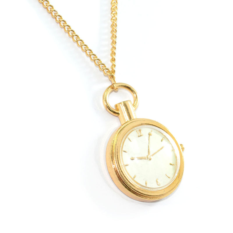 GOLD TONE FAUX CLOCK PENDANT NECKLACE - product image  