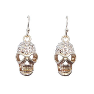 GOLD TONE CRYSTAL SKULL HEAD EARRINGS - product image  